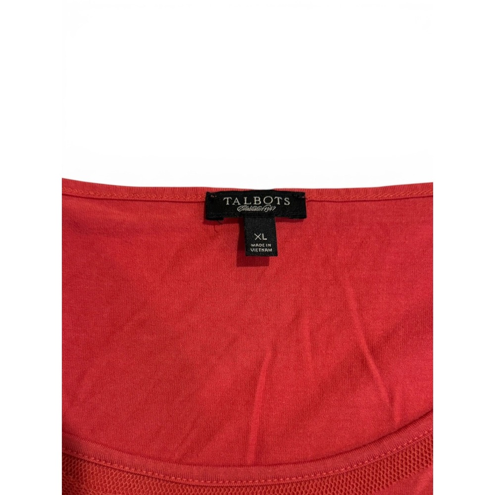 Talbots Womens XL Coral Red Floral Applique Tee Short Sleeve Botanical Top - Picture 8 of 8